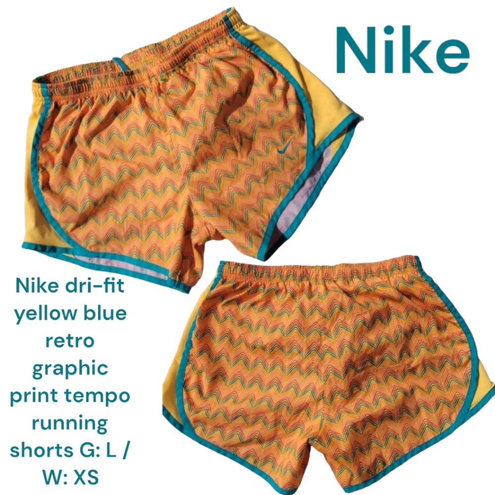 Nike dri-fit tempo running shorts yellow blue graphic print built-ins women's xs